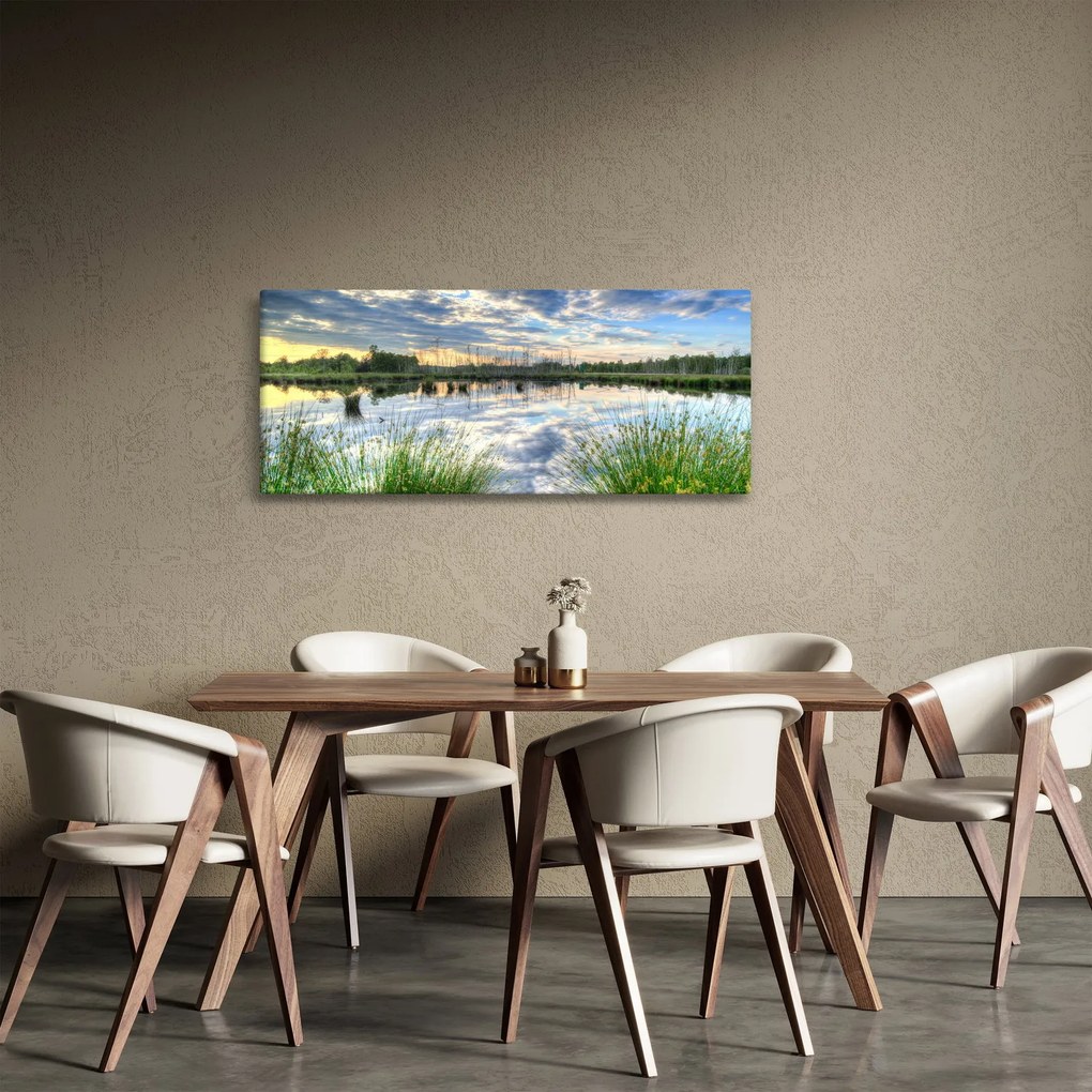 Tablou cu lac și trestie (120x50 cm)