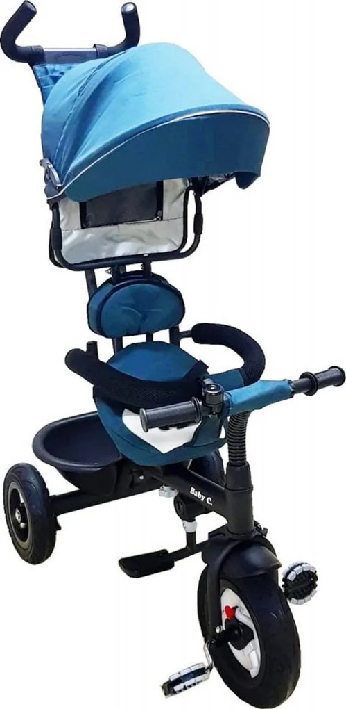 Tricicleta cu copertina Baby Care™ My first Trike , roti cauciuc, pedale si maner pentru parinti, scaun reversibil cu invartire 360 grade , cadru