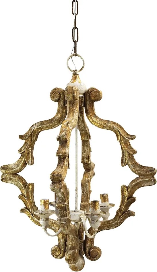 Lustra aurie, din lemn, aspect vintage, 41x41x75 cm