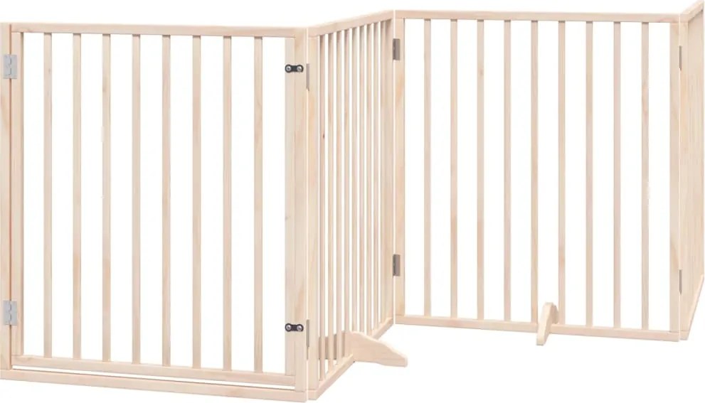 vidaXL Poartă de câini pliabilă cu ușă, 4 panouri, 320 cm, lemn plop
