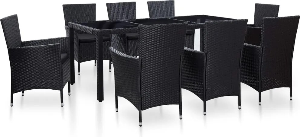 vidaXL Set mobilier de exterior, 9 piese, negru, poliratan