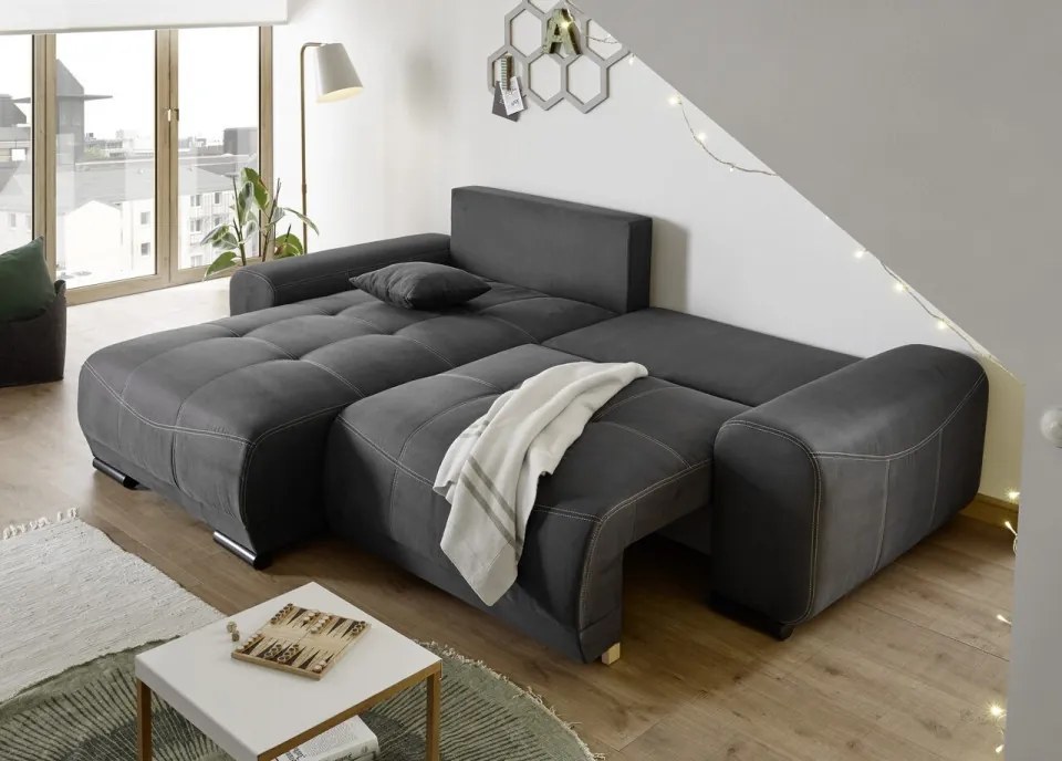 Coltar extensibil, Alvi, cu sezlong interschimbabil, 267 x 91 x 185 cm, antracit