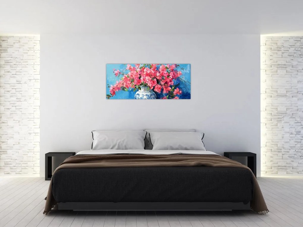 Tablou - Vază cu flori roz (120x50 cm)