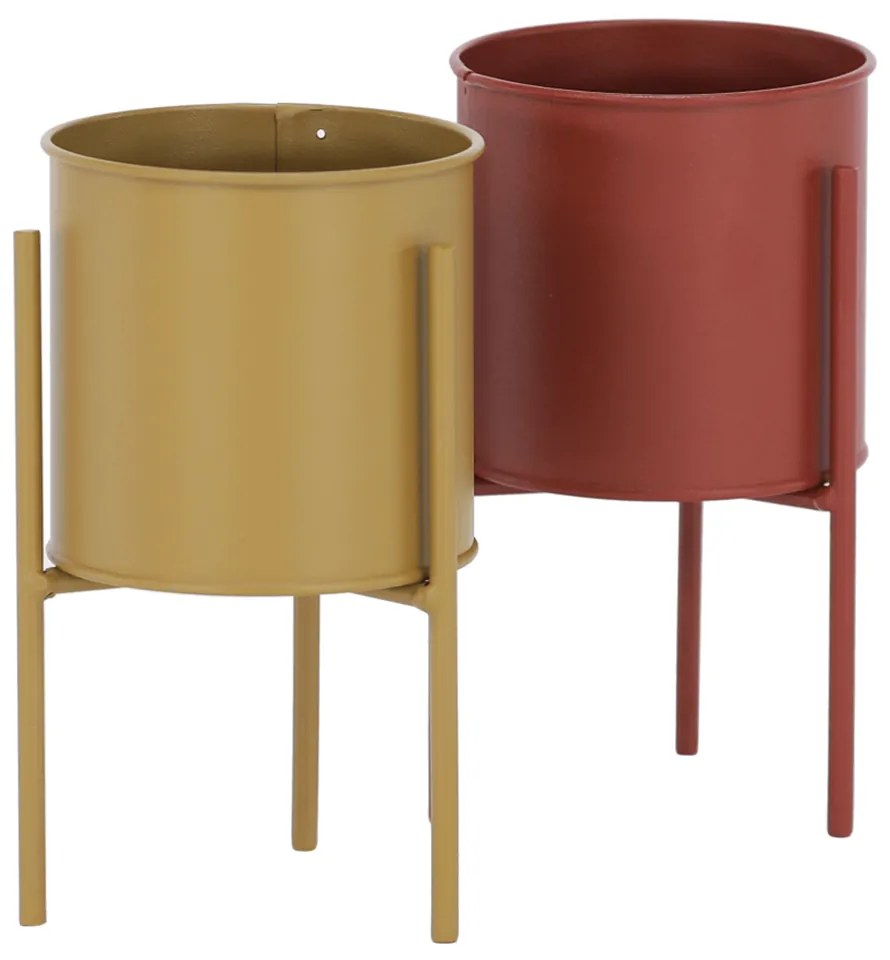 Set 2 ghivece metalice, roşu/galben, ROZEL SET