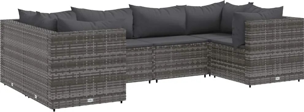 vidaXL Set mobilier de grădină cu perne, 6 piese, gri, poliratan