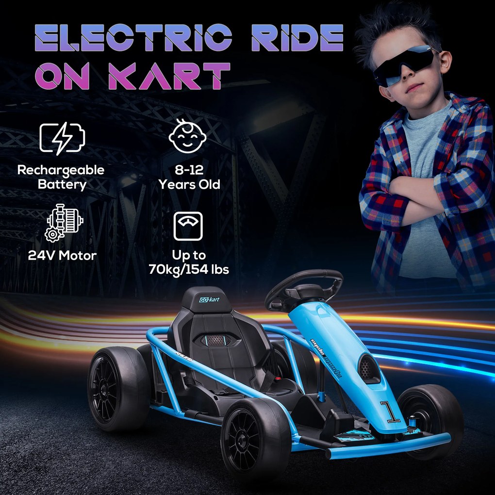 HOMCOM Go Kart Electric pentru Copii, Kart cu Pedale pentru Copii cu Pornire Lentă, Claxon, 115x77x54 cm, Albastru | Aosom Romania