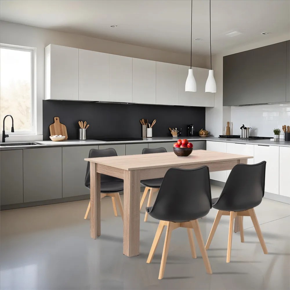 Set de masă Zara 4+1 negru-stejar Sonoma