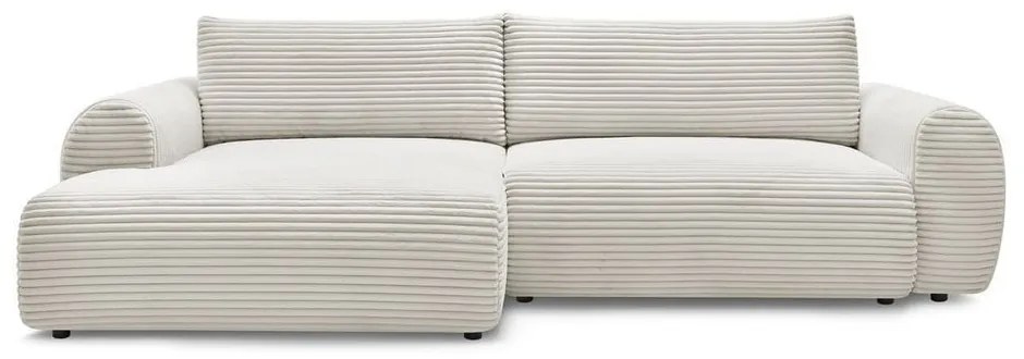 Colțar crem extensibil cu tapițerie din catifea reiată (cu colț pe partea stângă ) Lucien – Bobochic Paris