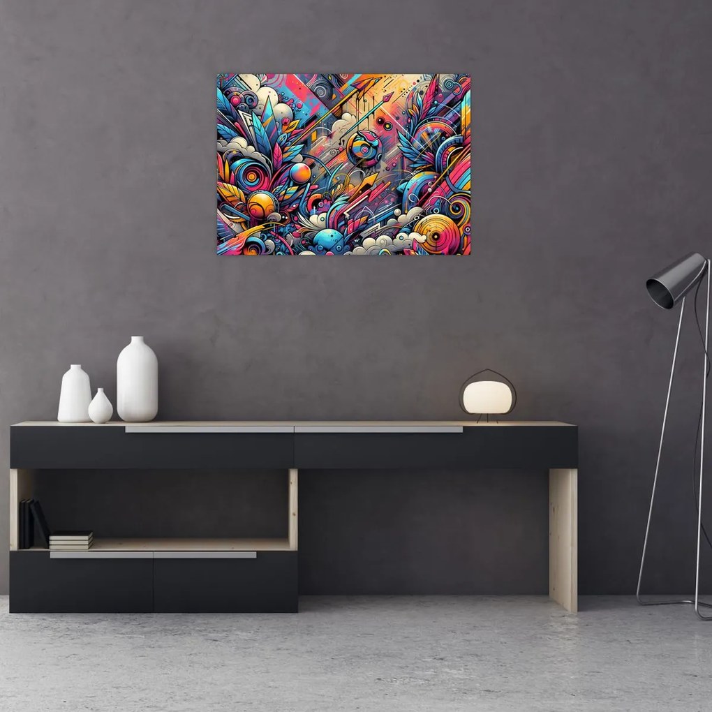 Tablou pe sticlă - Graffiti multicolor (70x50 cm)