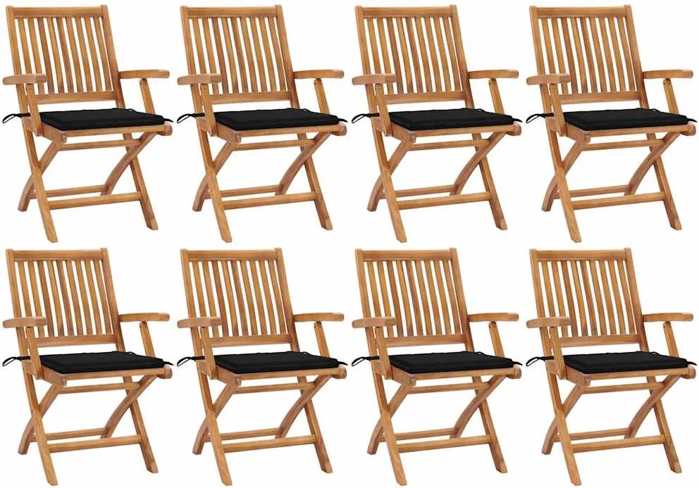 vidaXL Scaune pliabile de grădină cu perne, 8 buc., lemn masiv de tec