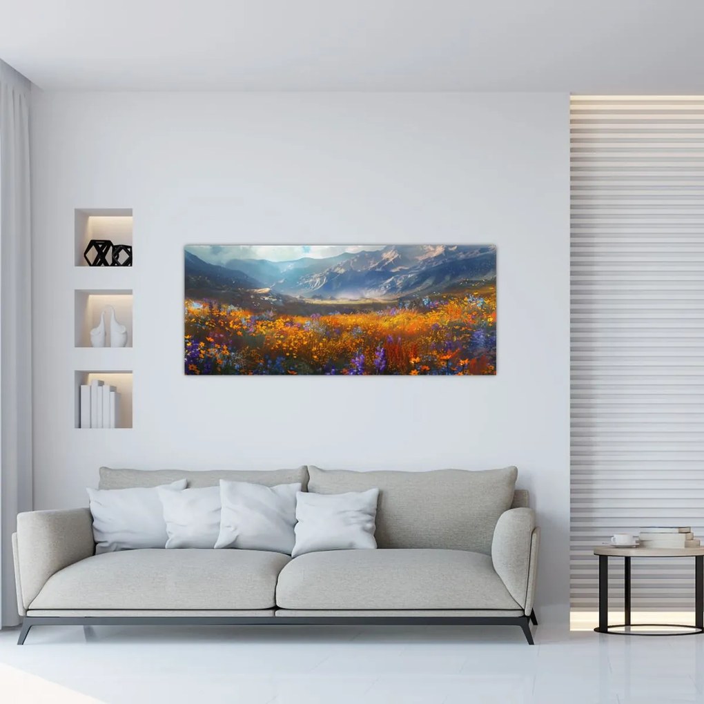 Tablou - Peisaj montan pictat II. (120x50 cm)