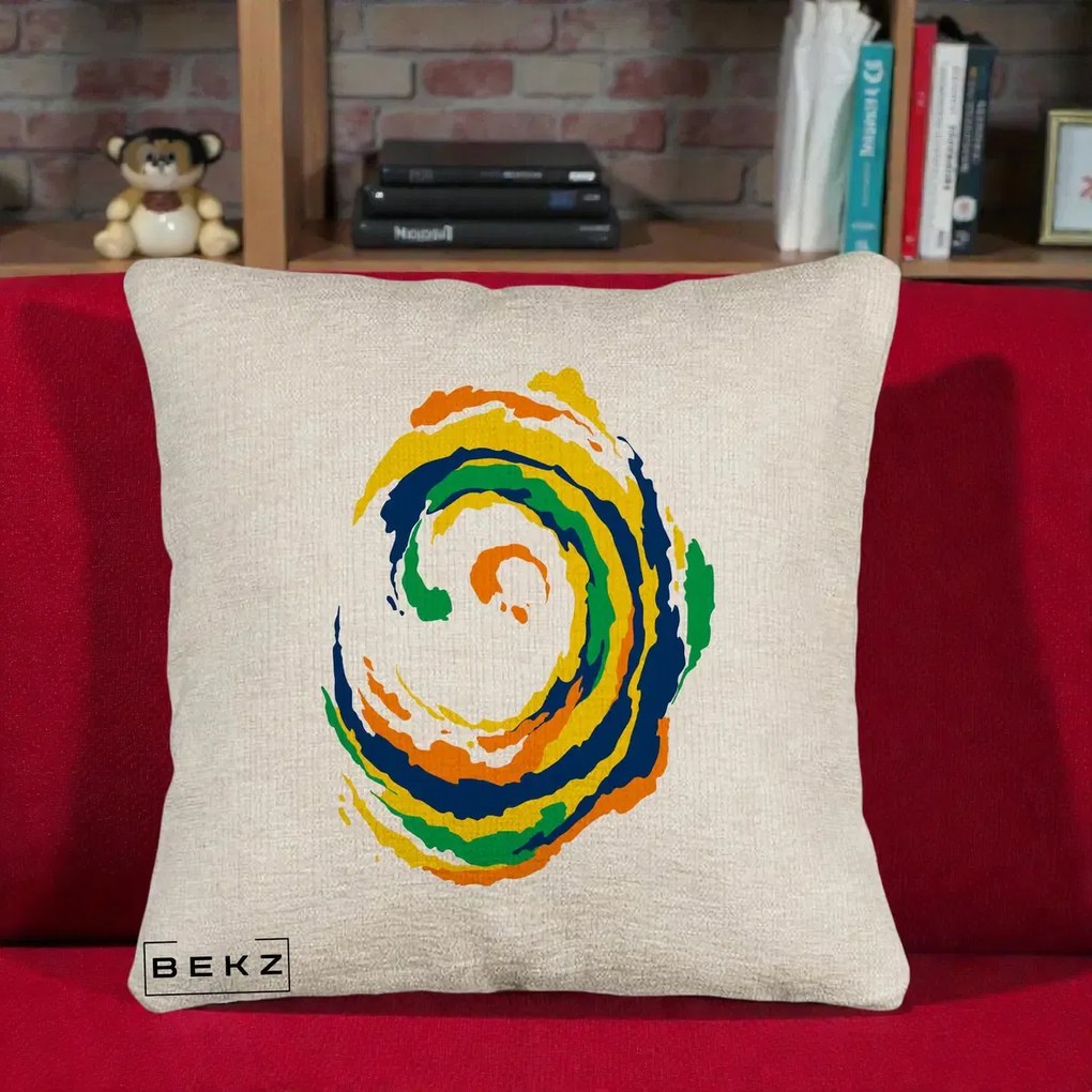 Perna Decorativa Vortex Abstract Colorat, 40x40 cm, Bej Canapea, Husa Detasabila, Perna Inclusa, BEKZ®
