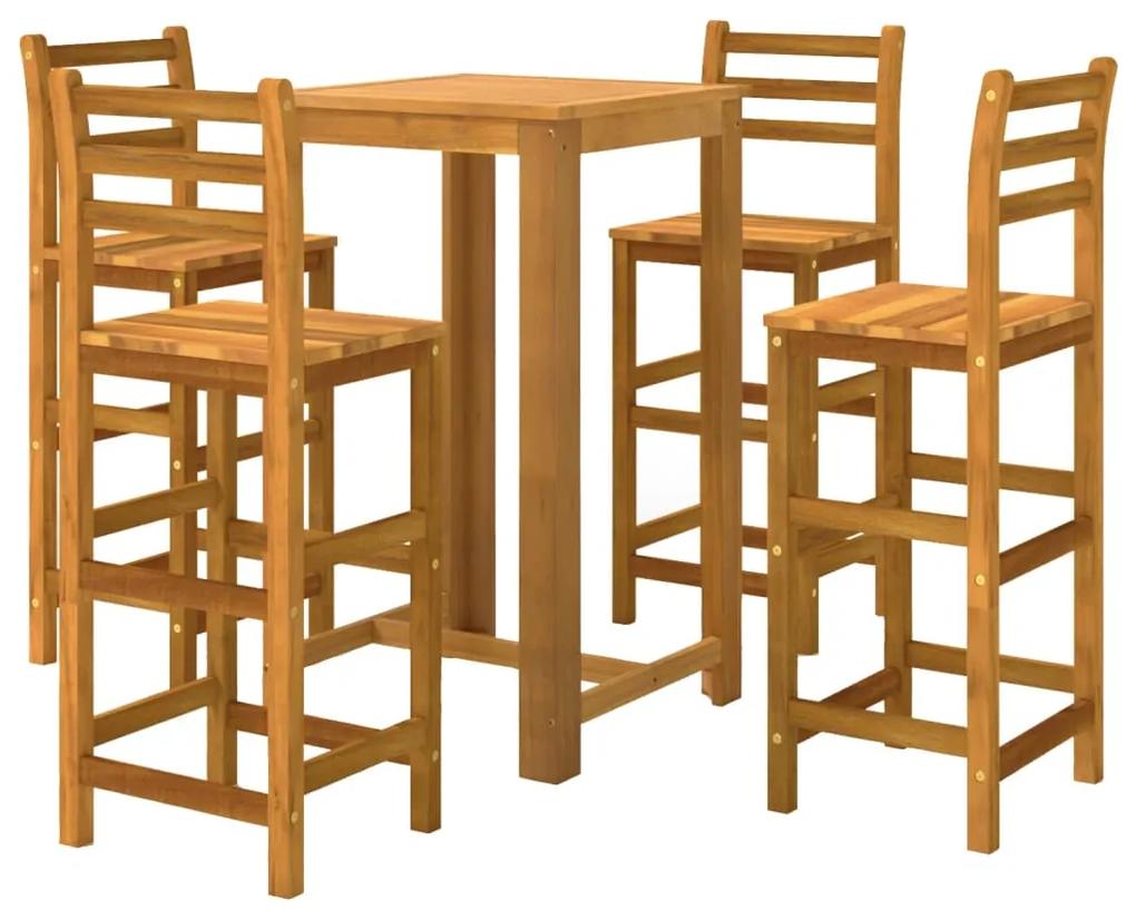Set mobilier de bar, 5 piese, lemn masiv de acacia Lungime masa 60 cm, Scaune de bar cu spatar, 5