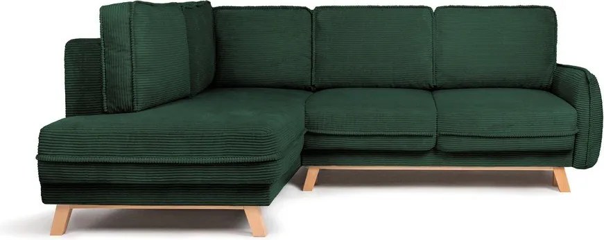 Colțar verde închis extensibil/cu spațiu de depozitare cu tapițerie din catifea reiată (cu colț pe partea stângă/în formă de ”L”) Tori – Bonami Selection