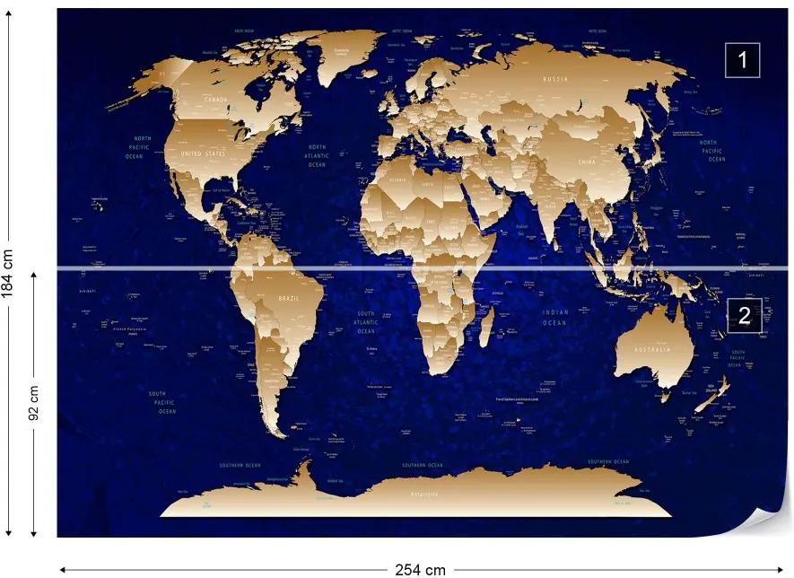 Fototapet GLIX - Blue And Gold World Map + adeziv GRATUIT Tapet nețesute - 254x184 cm