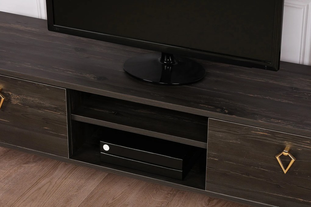 Comoda TV Posh, Alb - Maro inchis, 143 x 47 x 40 cm