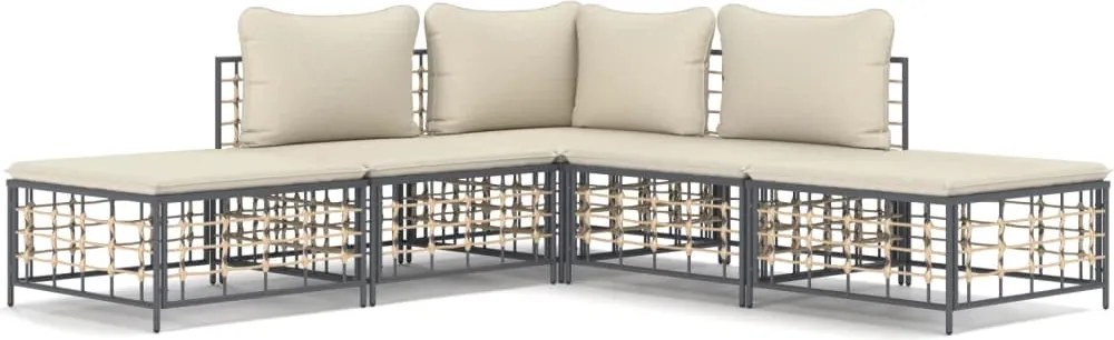 vidaXL Set șezlonguri de grădină 5 piese cu perne, antracit, poliratan