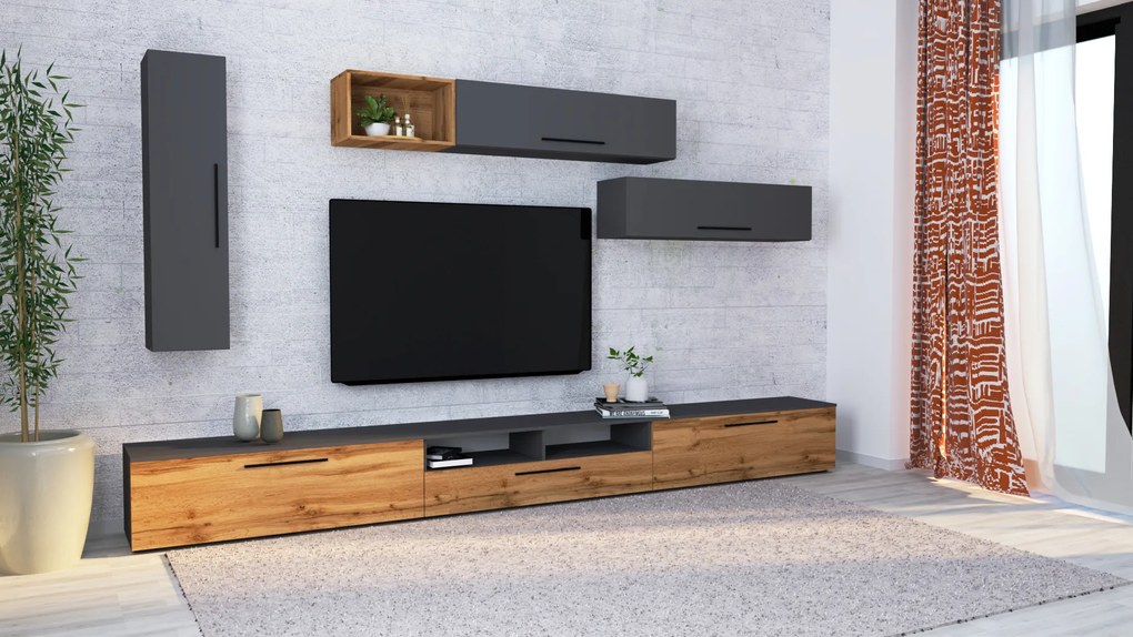 Living haaus Haga V20, Antracit/Stejar Wotan, L 360 cm