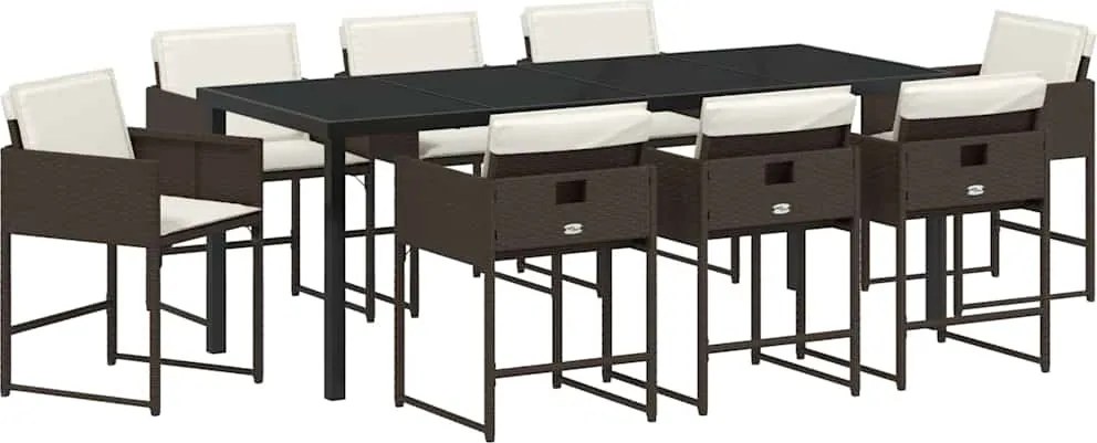 vidaXL Set de masă pentru grădină 9 pcs Maro poliratan