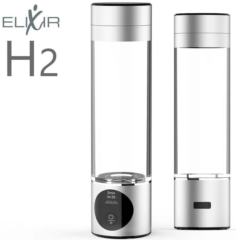 Sticla pentru apa portabila cu hidrogen Elixir, 1.2W, Baterie 1800 mAh, 260 ml, Afisaj OLED, Incarcare USB, Argintiu
