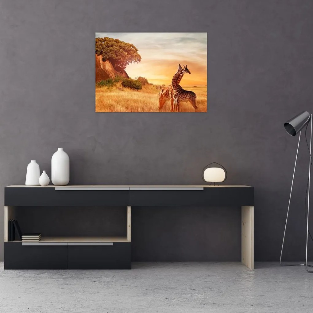 Tablou pe sticlă Girafe în Africa (70x50 cm)