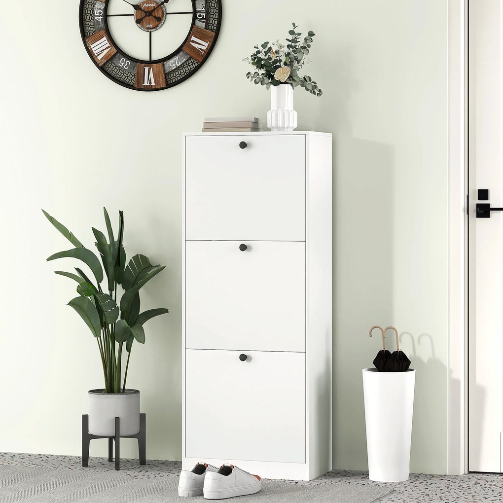 Mobilier pentru pantofi HOMCOM, 3 sertare, pentru pana la 12 perechi de pantofi, PAL, Alb | Aosom Romania