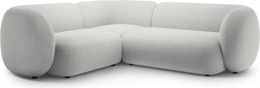 Colțar gri deschis cu tapițerie din catifea (cu colț pe partea stângă/în formă de ”L”) Kate – Micadoni