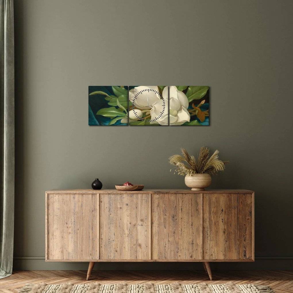 Tablou - Martin Johnson Heade, Giant Magnolias on a Blue Velvet Cloth, reproducere (cu ceas) (90x30 cm)
