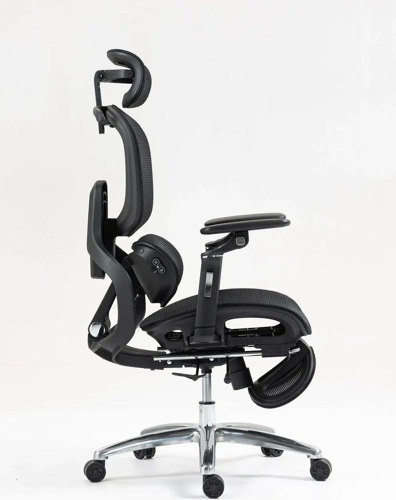 VIGOCHAIR ULTRA PRO VENT/ROLLER Scaun ergonomic, sezut cu ventilatie, spatar reglare verticala, suport lombar cu role masaj si incalzire, sezut translatie, cotiere 6D, suport picioare, Full Mesh, Negru