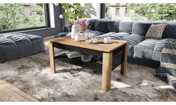 Masă de conferință extensibilă ADEN, blat rabatabil, stejar craft/negru