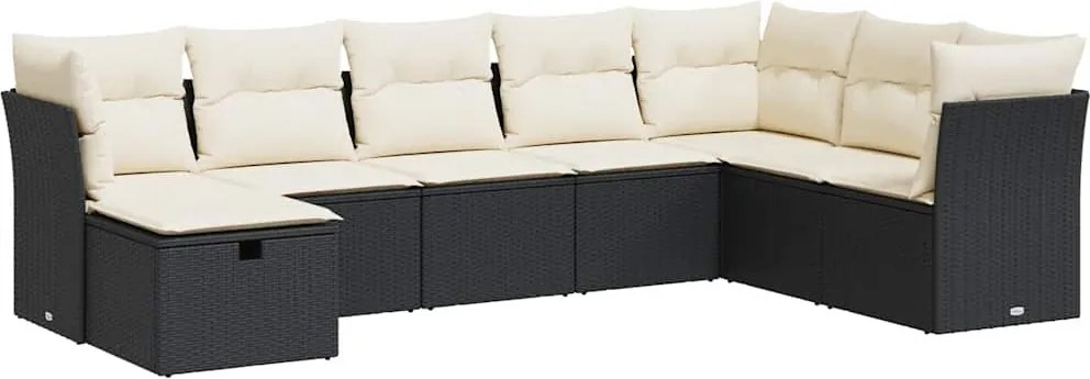 vidaXL Set mobilier de grădină cu perne, 8 piese, negru, poliratan