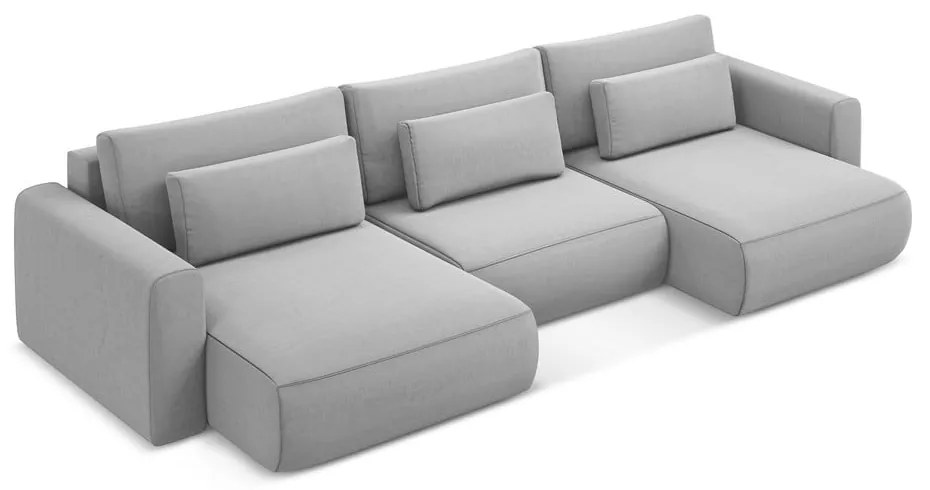 Colțar gri deschis extensibil/cu spațiu de depozitare cu tapițerie din catifea (în formă de "U") Kapua – Makamii