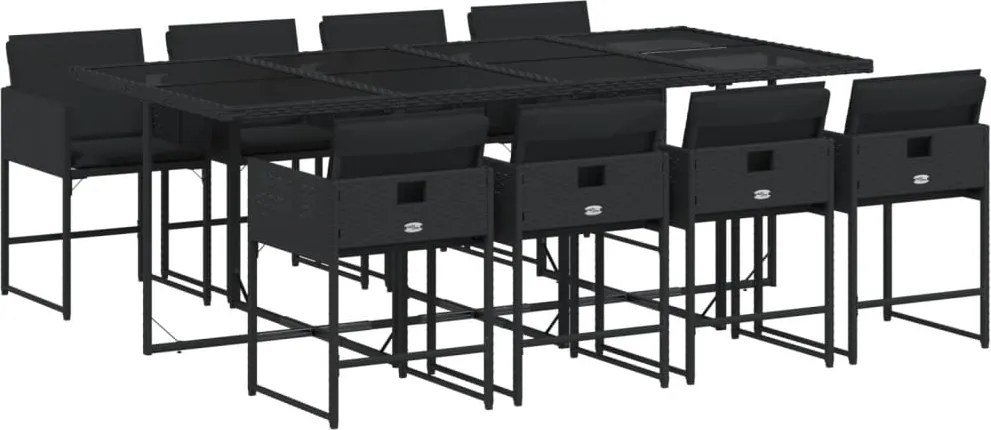 vidaXL Set mobilier de grădină cu perne, 9 piese, negru, poliratan