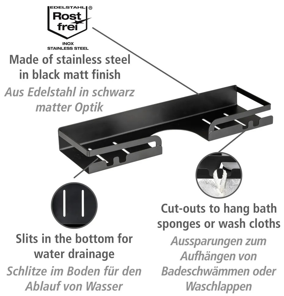 Raft pentru baie negru autoadeziv din oțel inoxidabil Altarella – Wenko