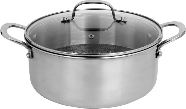 Oala Zilan ZLN9648 cu capac, tri-ply, inox, antiaderent, protectie la zgarieturi, usor de spalat, 24 cm,4.3L