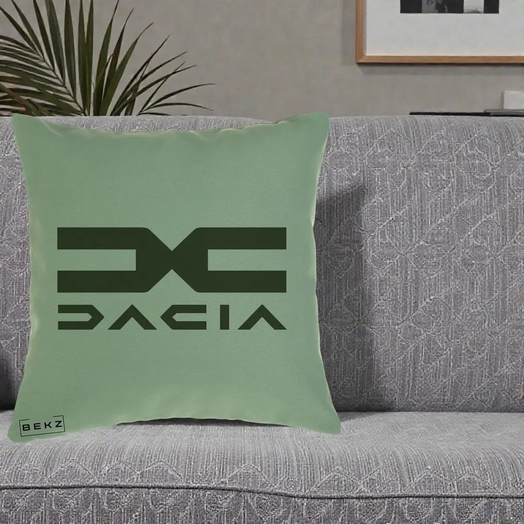 Perna Personalizata cu emblema Dacia, 40x40 cm, Verde, Husa Detasabila, Perna Inclusa, BEKZ®