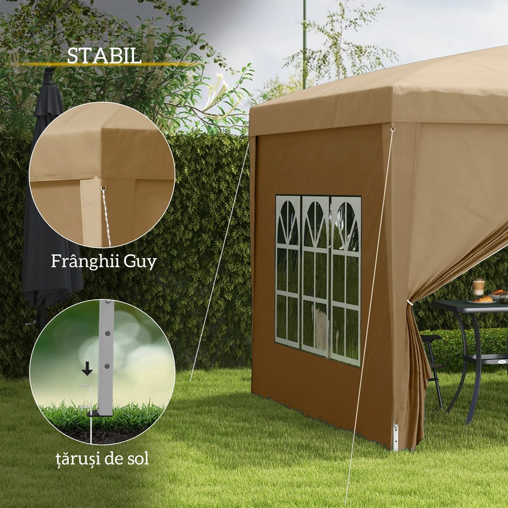 Foisor de gradina pliabil Outsunny din otel si tesatura Oxford cu funii si cuie incluse, 2,95x2,95x2,58 m, alb | Aosom Romania