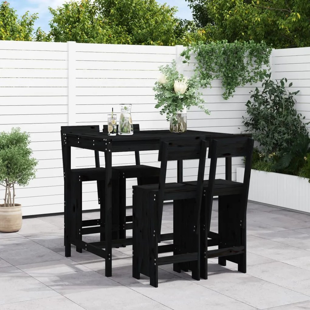 3157809 vidaXL Set mobilier bar de grădină, 5 piese, negru, lemn masiv de pin