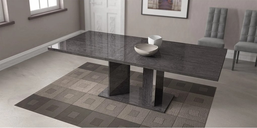 Set lemn masiv masă și scaune Sarah Grey - 8 scaune, 250 × 115 × 76 cm