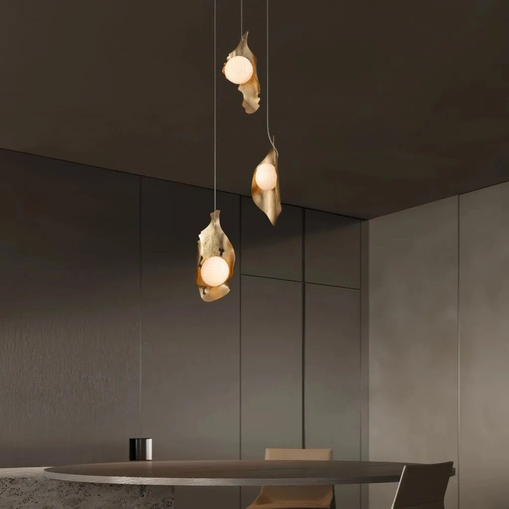 Lustra cu 3 pendule LED otel auriu si sticla MALORY