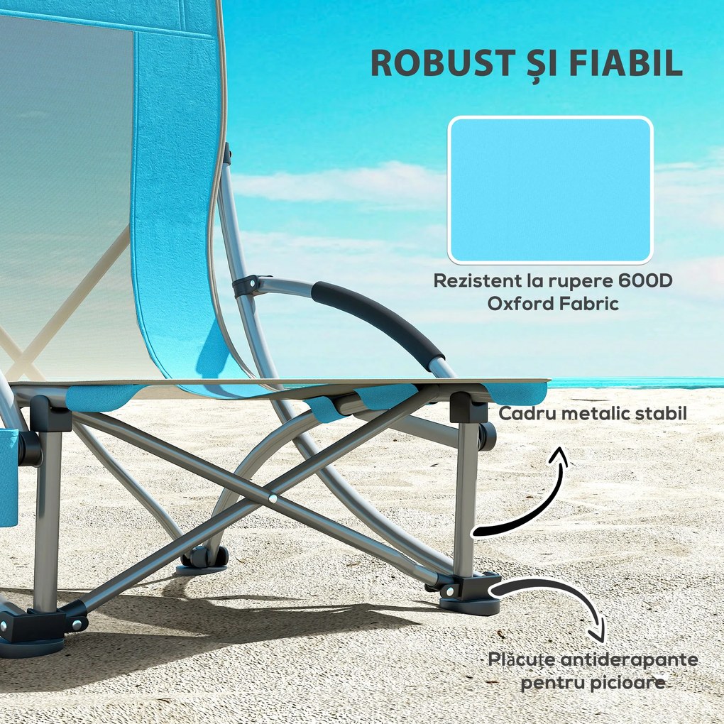 Outsunny Set Scaune Plajă Albastru cu Accesorii | Aosom Romania