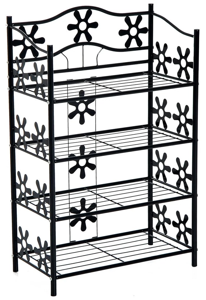 HOMCOM Raft pentru pantofi, raft pentru plante, suport flori, etajeră, suport, 4 niveluri, metal, 59,5 x 30 x 92 cm, Negru | Aosom Romania