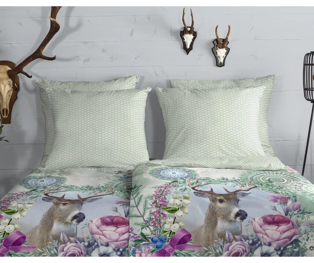 Lenjerie de pat verde din flanelă pentru pat de o persoană 140x200 cm Romini – HIP