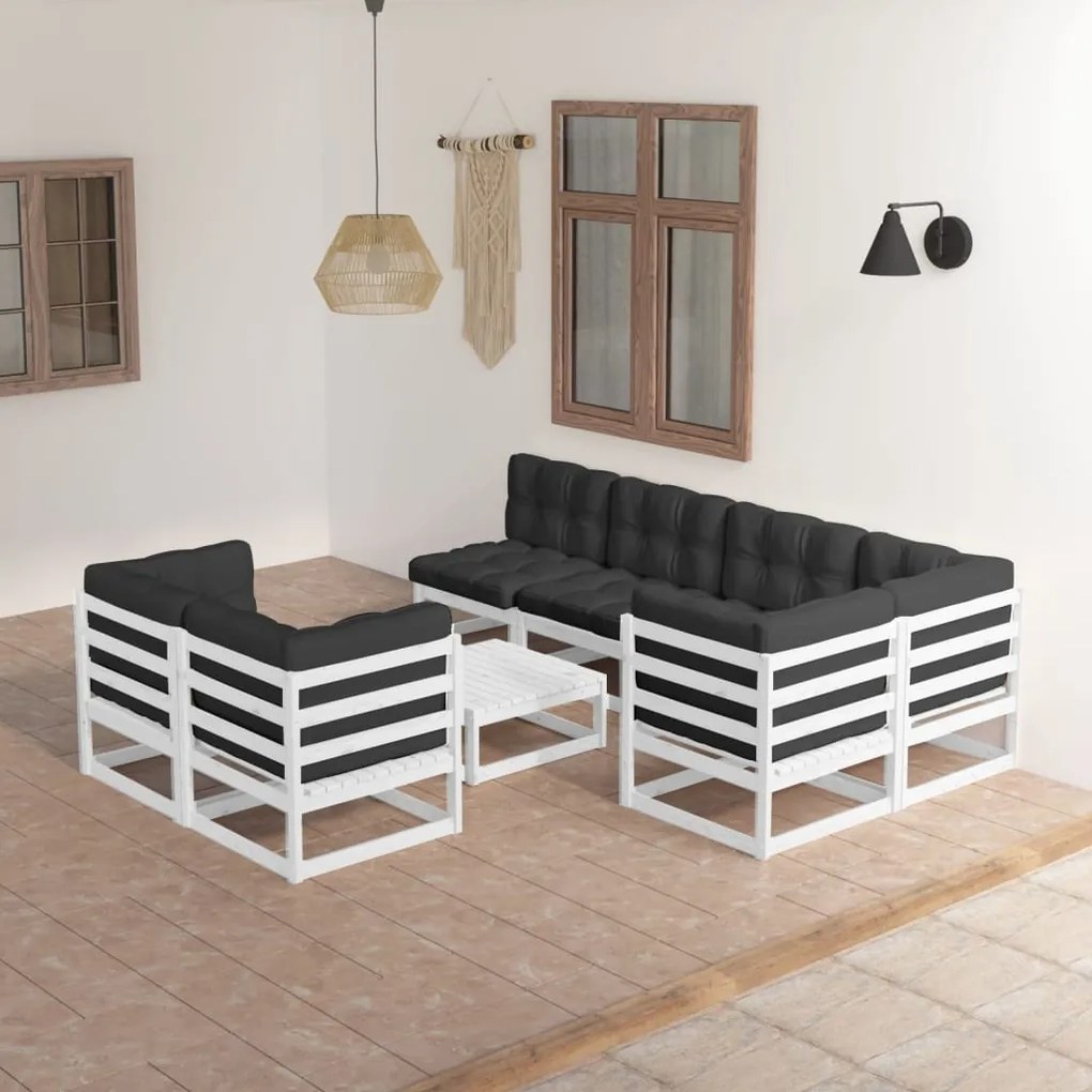 3076700 vidaXL Set mobilier de grădină cu perne, 8 piese, lemn masiv de pin