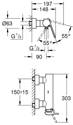 Baterie dus Grohe Plus antracit periat Hard Graphite monocomanda