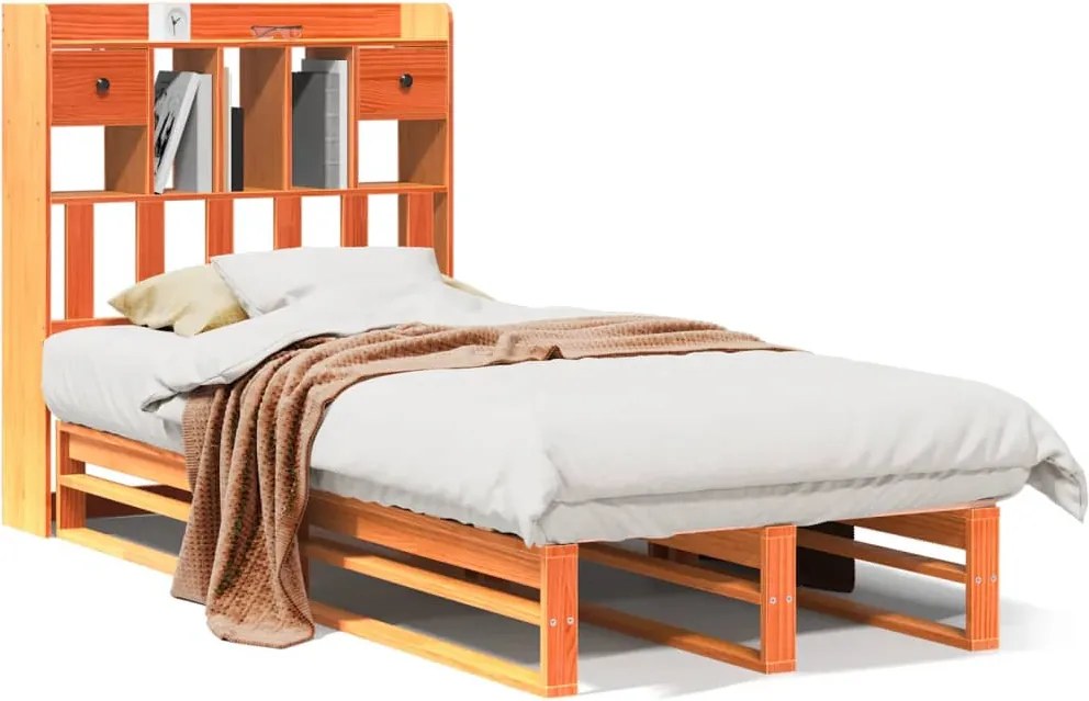 vidaXL Pat bibliotecă fără saltea maro ceruit 75x190 cm lemn masiv pin