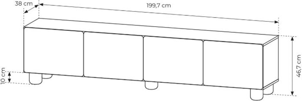 Comodă TV cu patru uși Arlo 200 cm - stejar Vicenza