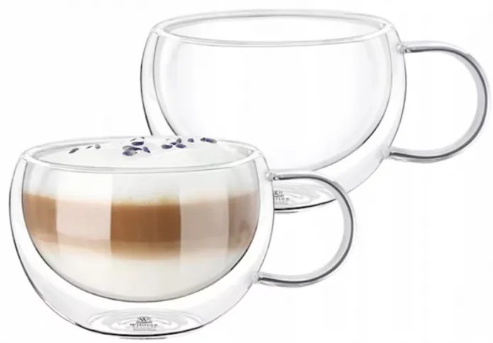 Set 2 cani capuccino Andrea, sticla borosilicata, 300 ml