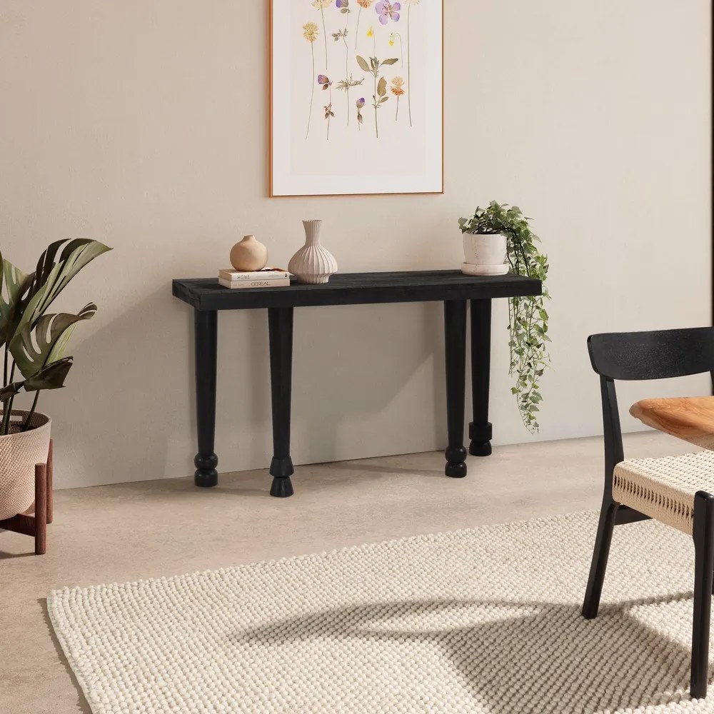 Masă consolă neagră din lemn de mango 40x130 cm Inaya – MOME
