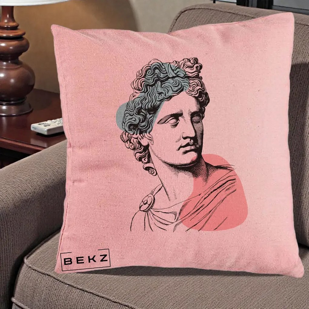 Perna Decorativa Bust Grec Vaporwave, 40x40 cm, Roz, Husa Detasabila, Perna Inclusa, BEKZ®